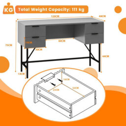 Costway Home Office Desk Computer Desk Writing Table Pc Workstation W/ 4 Drawers-Grey - thumbnail 2