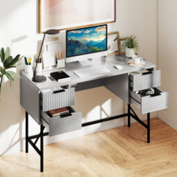 Costway Home Office Desk Computer Desk Writing Table Pc Workstation W/ 4 Drawers-Grey - thumbnail 3