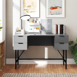 Costway Home Office Desk Computer Desk Writing Table Pc Workstation W/ 4 Drawers-Grey - thumbnail 4