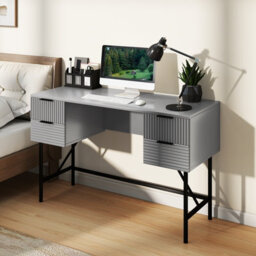 Costway Home Office Desk Computer Desk Writing Table Pc Workstation W/ 4 Drawers-Grey - thumbnail 5