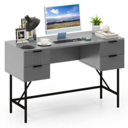 Costway Home Office Desk Computer Desk Writing Table Pc Workstation W/ 4 Drawers-Grey