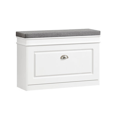 Sobuy Shoe Cabinet With Flip Drawer And Seat Cushion Load Capacity 150 Kg Fsr82-L-W - White - image 1
