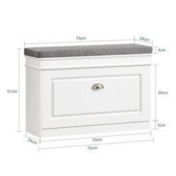 Sobuy Shoe Cabinet With Flip Drawer And Seat Cushion Load Capacity 150 Kg Fsr82-L-W - White - thumbnail 3