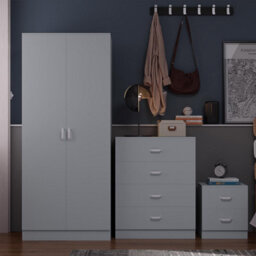 FWSTYLE 3 Piece Bedroom Furniture Set Matt Grey Finish - thumbnail 2