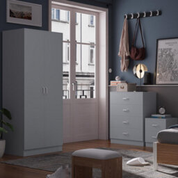 FWSTYLE 3 Piece Bedroom Furniture Set Matt Grey Finish - thumbnail 1
