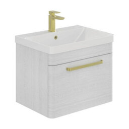 Plum&clay Emery Textured White Wall Hung Bathroom Vanity Unit & Basin Set With Gold Handles (W)60Cm (H)46Cm