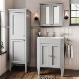 Heritage Winterbourne Tall Satin Mist Grey Double Freestanding Bathroom Cabinet (H)156.5Cm (W)45.2Cm - thumbnail 5