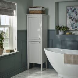 Heritage Winterbourne Tall Satin Mist Grey Double Freestanding Bathroom Cabinet (H)156.5Cm (W)45.2Cm - thumbnail 8
