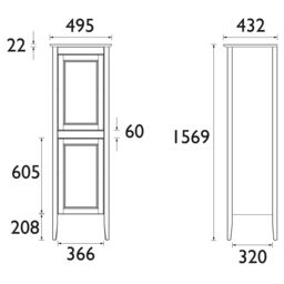 Heritage Winterbourne Tall Satin Mist Grey Double Freestanding Bathroom Cabinet (H)156.5Cm (W)45.2Cm - thumbnail 4