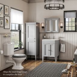 Heritage Winterbourne Tall Satin Mist Grey Double Freestanding Bathroom Cabinet (H)156.5Cm (W)45.2Cm - thumbnail 7