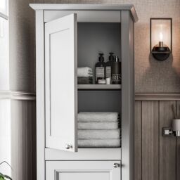 Heritage Winterbourne Tall Satin Mist Grey Double Freestanding Bathroom Cabinet (H)156.5Cm (W)45.2Cm - thumbnail 3