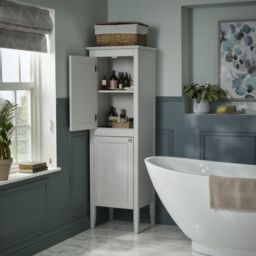 Heritage Winterbourne Tall Satin Mist Grey Double Freestanding Bathroom Cabinet (H)156.5Cm (W)45.2Cm - thumbnail 9
