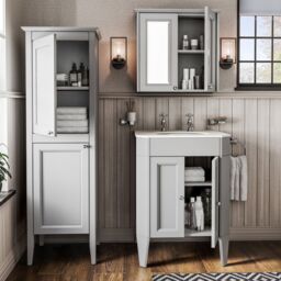 Heritage Winterbourne Tall Satin Mist Grey Double Freestanding Bathroom Cabinet (H)156.5Cm (W)45.2Cm - thumbnail 6