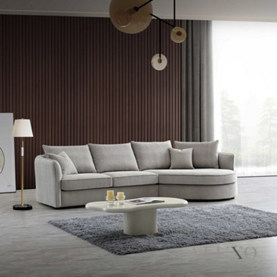 Aluxo Rubin Boucle Right Hand Corner Sofa Pebble Grey 3-4 Seater Curved Island - image 1