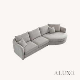 Aluxo Rubin Boucle Right Hand Corner Sofa Pebble Grey 3-4 Seater Curved Island - thumbnail 9