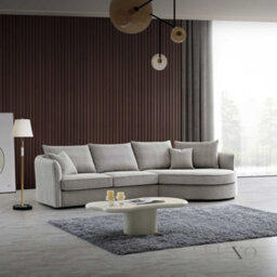 Aluxo Rubin Boucle Right Hand Corner Sofa Pebble Grey 3-4 Seater Curved Island - thumbnail 1