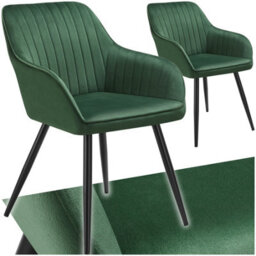 Tectake Set Of 2 Chair Marilyn - Velvet Look, Quilted, Continuous Backrest, Slim Steel Legs  - Dark Green / Black - thumbnail 1
