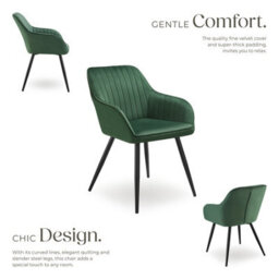 Tectake Set Of 2 Chair Marilyn - Velvet Look, Quilted, Continuous Backrest, Slim Steel Legs  - Dark Green / Black - thumbnail 3