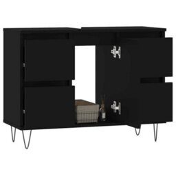 Berkfield Industrial Bathroom Cabinet Black 80X33X60 Cm Engineered Wood - thumbnail 3