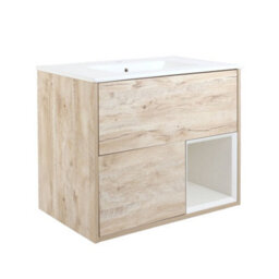 Homestylestore Light Oak 812mm Wall Hung Bathroom Vanity Unit Open Shelf And Chalk Basin