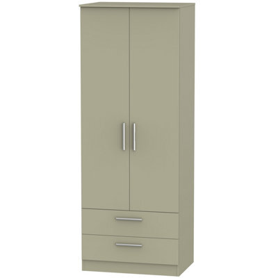 Trent Tall 2 Drawer Wardrobe In Mushroom Gloss & Mushroom Matt (Ready Assembled)