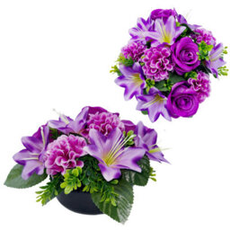 Premium Artificial Grave Flowers - 24Cm Purple Rose With Lily & Chrysanthemum Weighted Pot - thumbnail 3