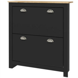 2 Drawer Shoe Cabinet Narrow Shoe Cupboard With Flip Doors, Black