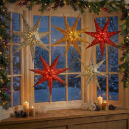 Urbn-Living Urbnliving Led Light Up Christmas Star Lights Red Silver Gold Hanging Decorations 5 X 60Cm - thumbnail 2