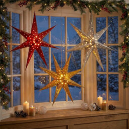 Urbn-Living Urbnliving Led Light Up Christmas Star Lights Red Silver Gold Hanging Decorations 5 X 60Cm - thumbnail 4