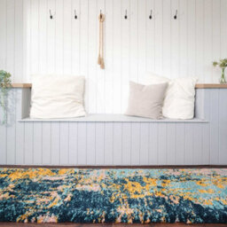 Loomed Blue Ochre Bold Distressed Abstract Shaggy Runner Rug 60X240Cm - thumbnail 2