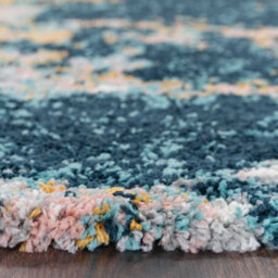Loomed Blue Ochre Bold Distressed Abstract Shaggy Runner Rug 60X240Cm - thumbnail 3