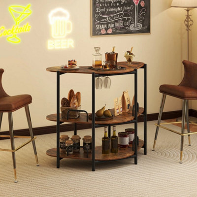 Corner Bar Table W/wine Glasses Holder Brown Bar Unit For Liquor 3 Tier - image 1