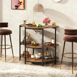 Corner Bar Table W/wine Glasses Holder Brown Bar Unit For Liquor 3 Tier - thumbnail 6