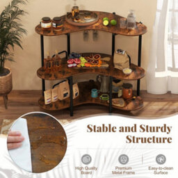 Corner Bar Table W/wine Glasses Holder Brown Bar Unit For Liquor 3 Tier - thumbnail 5