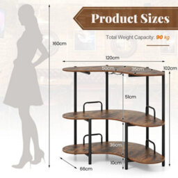 Corner Bar Table W/wine Glasses Holder Brown Bar Unit For Liquor 3 Tier - thumbnail 2