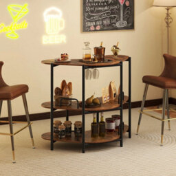 Corner Bar Table W/wine Glasses Holder Brown Bar Unit For Liquor 3 Tier - thumbnail 1