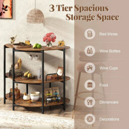 Corner Bar Table W/wine Glasses Holder Brown Bar Unit For Liquor 3 Tier - thumbnail 3