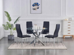 Furnizone UK Nexus 4-Seater 90Cm Round Clear Glass Dining Table And 4 Monza Black Chairs Faux Leather Chairs - thumbnail 1