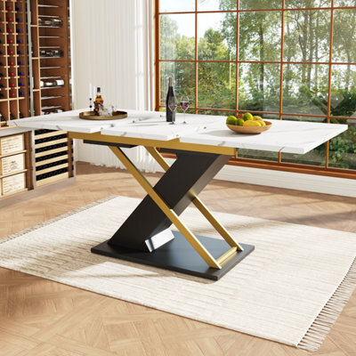 Matteo Extendable Dining Table, 120-160Cm, Black Marble Effect Top With Golden Cross Legs - image 1