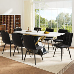 Matteo Extendable Dining Table, 120-160Cm, Black Marble Effect Top With Golden Cross Legs - thumbnail 7