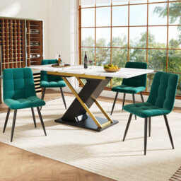 Matteo Extendable Dining Table, 120-160Cm, Black Marble Effect Top With Golden Cross Legs - thumbnail 6