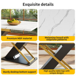 Matteo Extendable Dining Table, 120-160Cm, Black Marble Effect Top With Golden Cross Legs - thumbnail 5