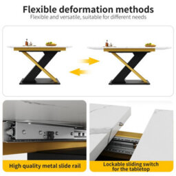 Matteo Extendable Dining Table, 120-160Cm, Black Marble Effect Top With Golden Cross Legs - thumbnail 3