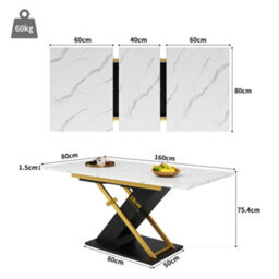 Matteo Extendable Dining Table, 120-160Cm, Black Marble Effect Top With Golden Cross Legs - thumbnail 2