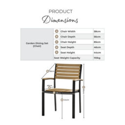 Furniturebox Uk Malva 2 Seat Outdoor Chairs - Black Aluminium & Eucalyptus Wood - thumbnail 6