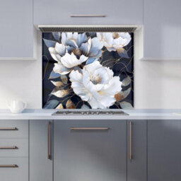 Warren Reed Designer Elegant Floral Symphony In Blue And Gold Kitchen Splashback - thumbnail 1