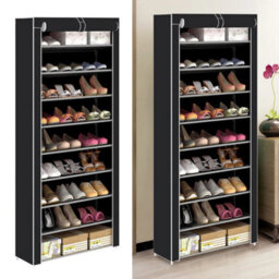 Shoe Rack 9 Tier Cabinet Storage Organiser Stand Shelf 27 Pairs Dustproof Black - thumbnail 1