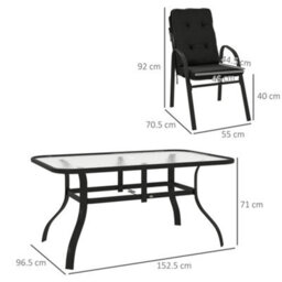 Outsunny 7 Pcs Garden Dining Set W/ Umbrella Hole & Cushion, Black - thumbnail 3
