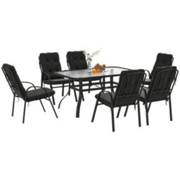 Outsunny 7 Pcs Garden Dining Set W/ Umbrella Hole & Cushion, Black - thumbnail 2