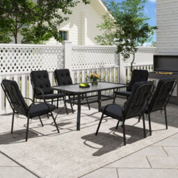 Outsunny 7 Pcs Garden Dining Set W/ Umbrella Hole & Cushion, Black - thumbnail 8